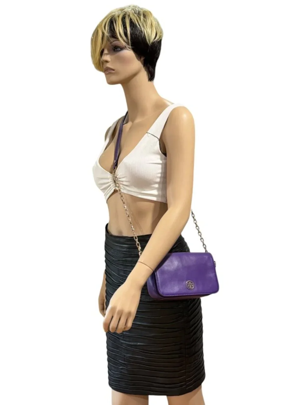TORY BURCH Robinson Purple Saffiano Leather Crossbody Shoulder Bag